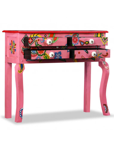 Consolle in Legno Massello di Mango Rosa Dipinta a Mano