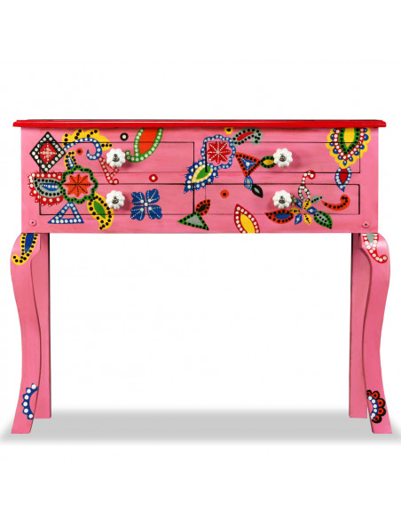 Consolle in Legno Massello di Mango Rosa Dipinta a Mano