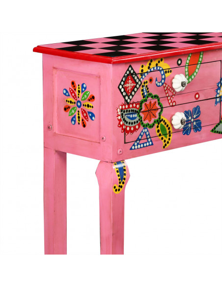 Consolle in Legno Massello di Mango Rosa Dipinta a Mano