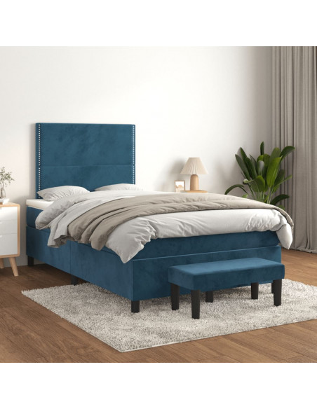 Giroletto a Molle con Materasso Blu Scuro 120x190 cm in Velluto