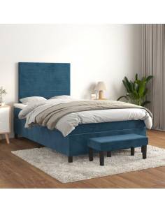 Giroletto a Molle con Materasso Blu Scuro 120x190 cm in Velluto 2