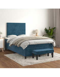 Giroletto a Molle con Materasso Blu Scuro 120x190 cm in Velluto 2