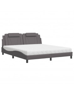 Letto con Materasso Grigio 180x200 cm in Similpelle