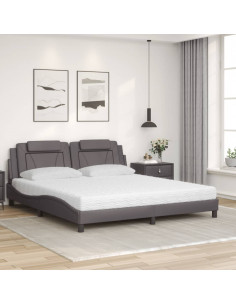 Letto con Materasso Grigio 180x200 cm in Similpelle 2