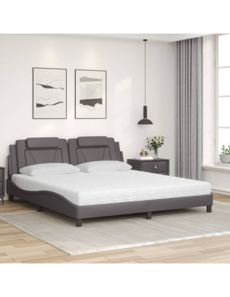 Letto con Materasso Grigio 180x200 cm in Similpelle