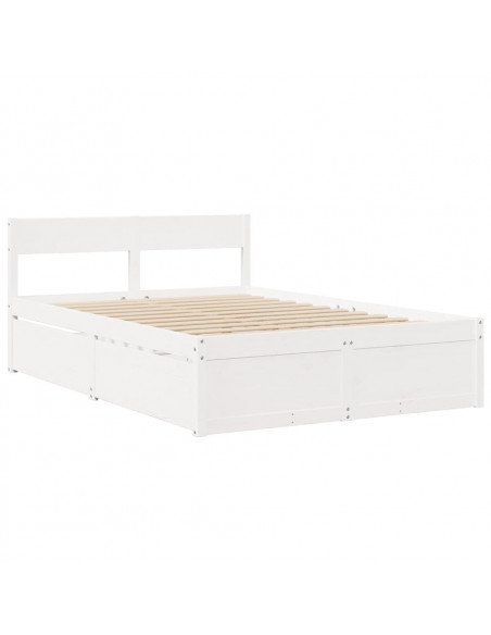 Letto Cassetti e Materasso Bianco 120x200cm Legno Massello Pino