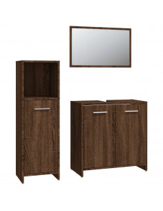 Set Mobili da Bagno 3 pz Rovere Marrone in Legno Multistrato