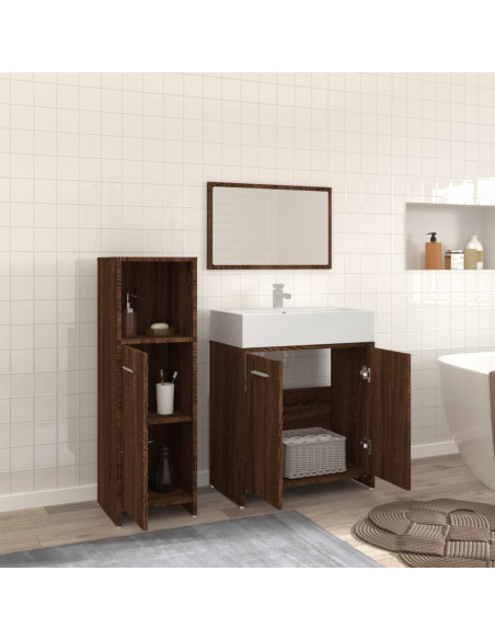 Set Mobili da Bagno 3 pz Rovere Marrone in Legno Multistrato