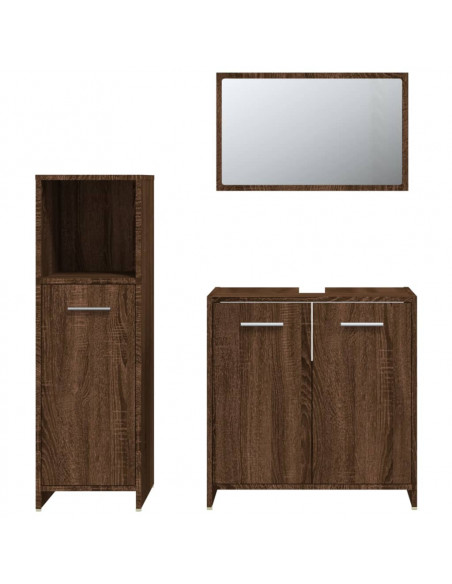 Set Mobili da Bagno 3 pz Rovere Marrone in Legno Multistrato