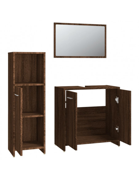 Set Mobili da Bagno 3 pz Rovere Marrone in Legno Multistrato