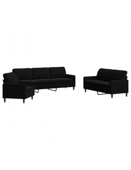 Set di Divani 3 pz con Cuscini Nero in Velluto