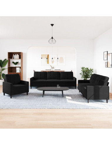 Set di Divani 3 pz con Cuscini Nero in Velluto