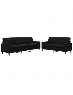 Set di Divani 2 pz con Cuscini Nero in Velluto