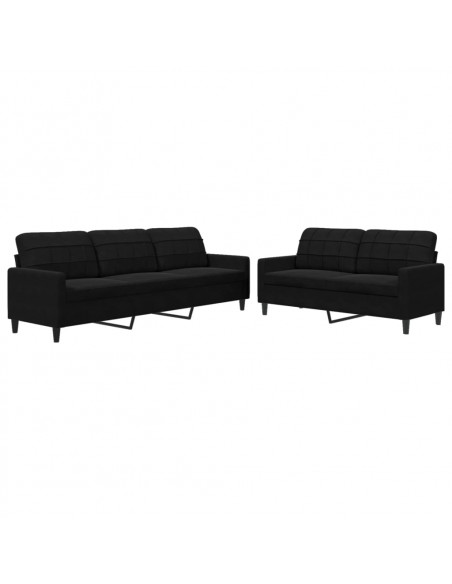 Set di Divani 2 pz con Cuscini Nero in Velluto