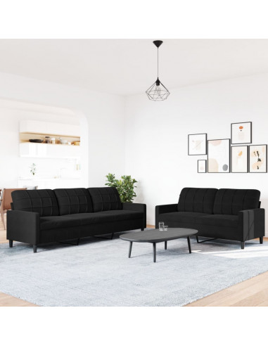 Set di Divani 2 pz con Cuscini Nero in Velluto