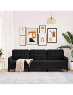 Divano a 3 Posti Nero 210 cm in Velluto 2