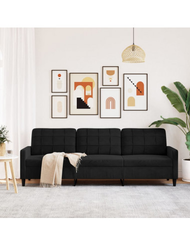 Divano a 3 Posti Nero 210 cm in Velluto