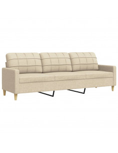 Divano a 3 Posti Crema 210 cm in Tessuto