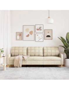 Divano a 3 Posti Crema 210 cm in Tessuto 2