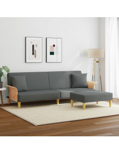 Divano Letto 2Posti Cuscini e Poggiapiedi Grigio Scuro Velluto 2