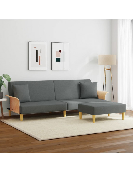 Divano Letto 2Posti Cuscini e Poggiapiedi Grigio Scuro Velluto
