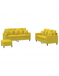 Set di Divani 3 pz con Cuscini giallo in Velluto
