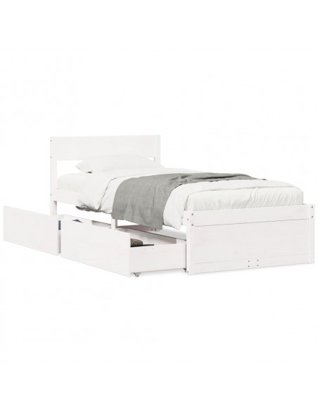 Giroletto con Cassetti Bianco 100x200 cm Legno Massello di Pino