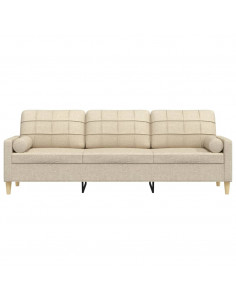 Divano a 3 Posti con Cuscini Crema 210 cm in Tessuto 2