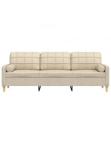 Divano a 3 Posti con Cuscini Crema 210 cm in Tessuto