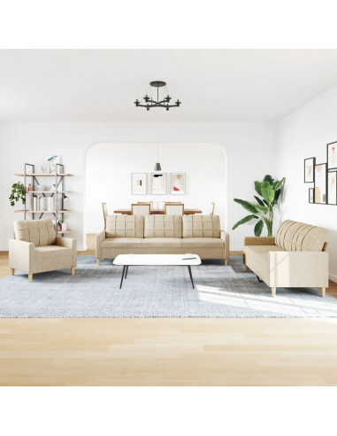 Set di Divani 3 pz Crema in Tessuto