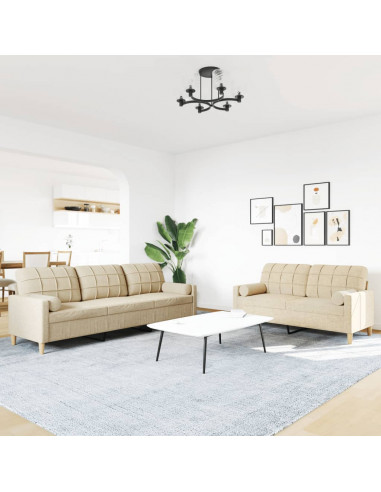 Set Divani 2 pz con Poggiapiedi Crema in Tessuto