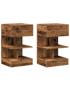 Comodini 2 pz in Legno Vecchio 40x35x65 cm in Legno Multistrato