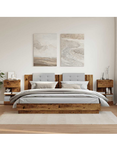 Comodini 2 pz in Legno Vecchio 40x35x65 cm in Legno Multistrato