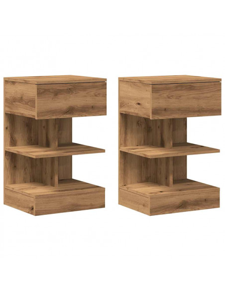 Comodini 2pz Rovere Artigianale 40x35x65cm in Legno Multistrato