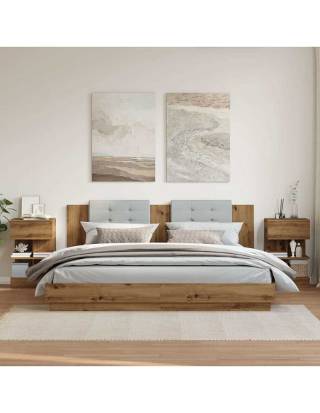Comodini 2pz Rovere Artigianale 40x35x65cm in Legno Multistrato