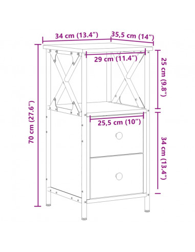 Comodini Legno Antico 2 pz 34x35,5x70 cm in Legno Multistrato