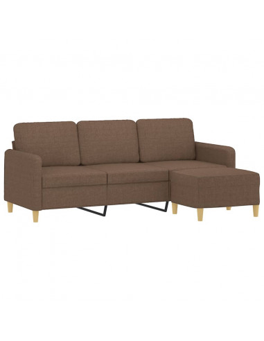 Divano a 3 Posti con Poggiapiedi Marrone 180 cm in Tessuto