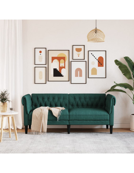 Divano Chesterfield a 2 Posti Verde Scuro in Tessuto