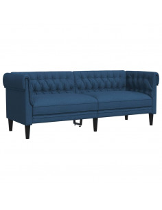 Divano Chesterfield a 3 Posti Blu in Tessuto