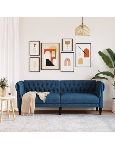 Divano Chesterfield a 3 Posti Blu in Tessuto