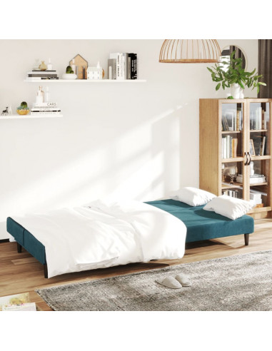 Divano Letto a 2 Posti Blu in Velluto