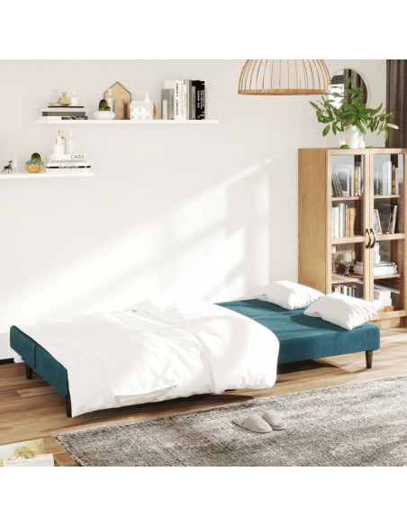 Divano Letto a 2 Posti Blu in Velluto