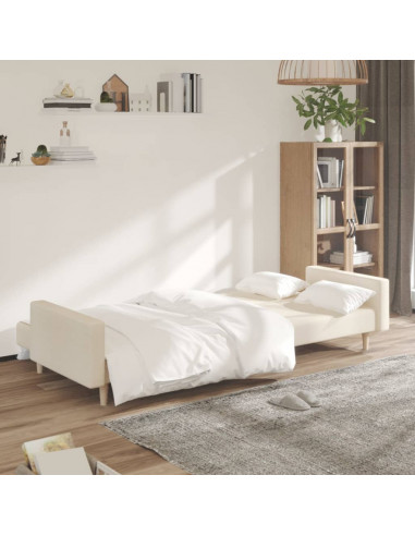 Divano Letto a 2 Posti Crema in Tessuto