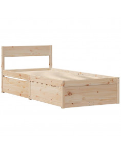 Letto con Cassetti e Materasso 100x200 cm Legno Massello Pino