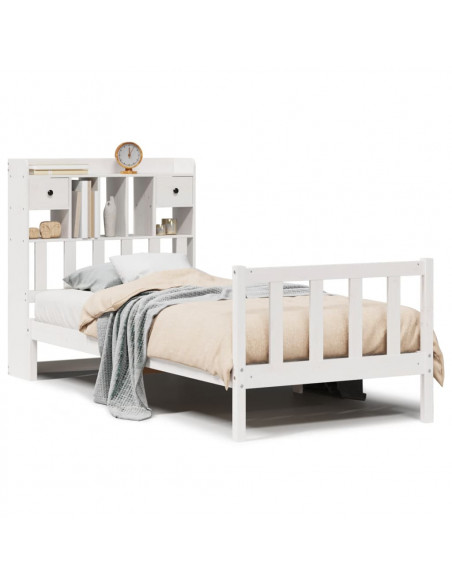 Letto Libreria senza Materasso Bianco 100x200 cm Legno di Pino