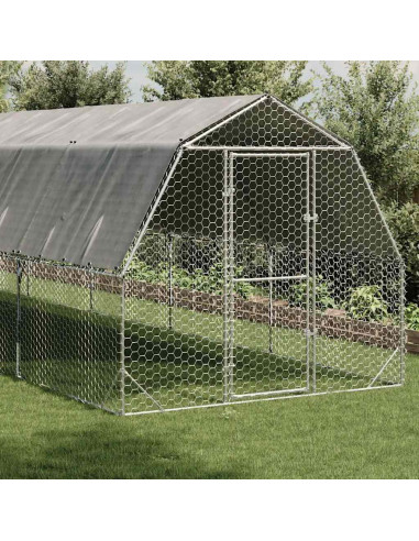 Recinto per Polli con Tetto 2,5x10x2,25 m in Acciaio Zincato