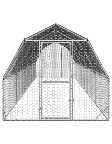 Recinto per Polli con Tetto 2,5x10x2,25 m in Acciaio Zincato