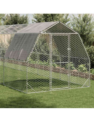 Recinto per Polli con Tetto 2,5x10x2,25 m in Acciaio Zincato