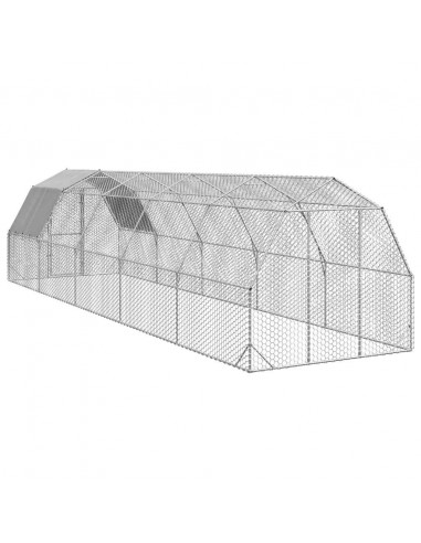 Recinto per Polli con Tetto 2,5x10x2,25 m in Acciaio Zincato