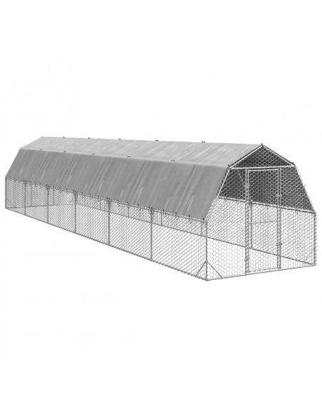 Recinto per Polli con Tetto 2,5x12x2,25 m in Acciaio Zincato